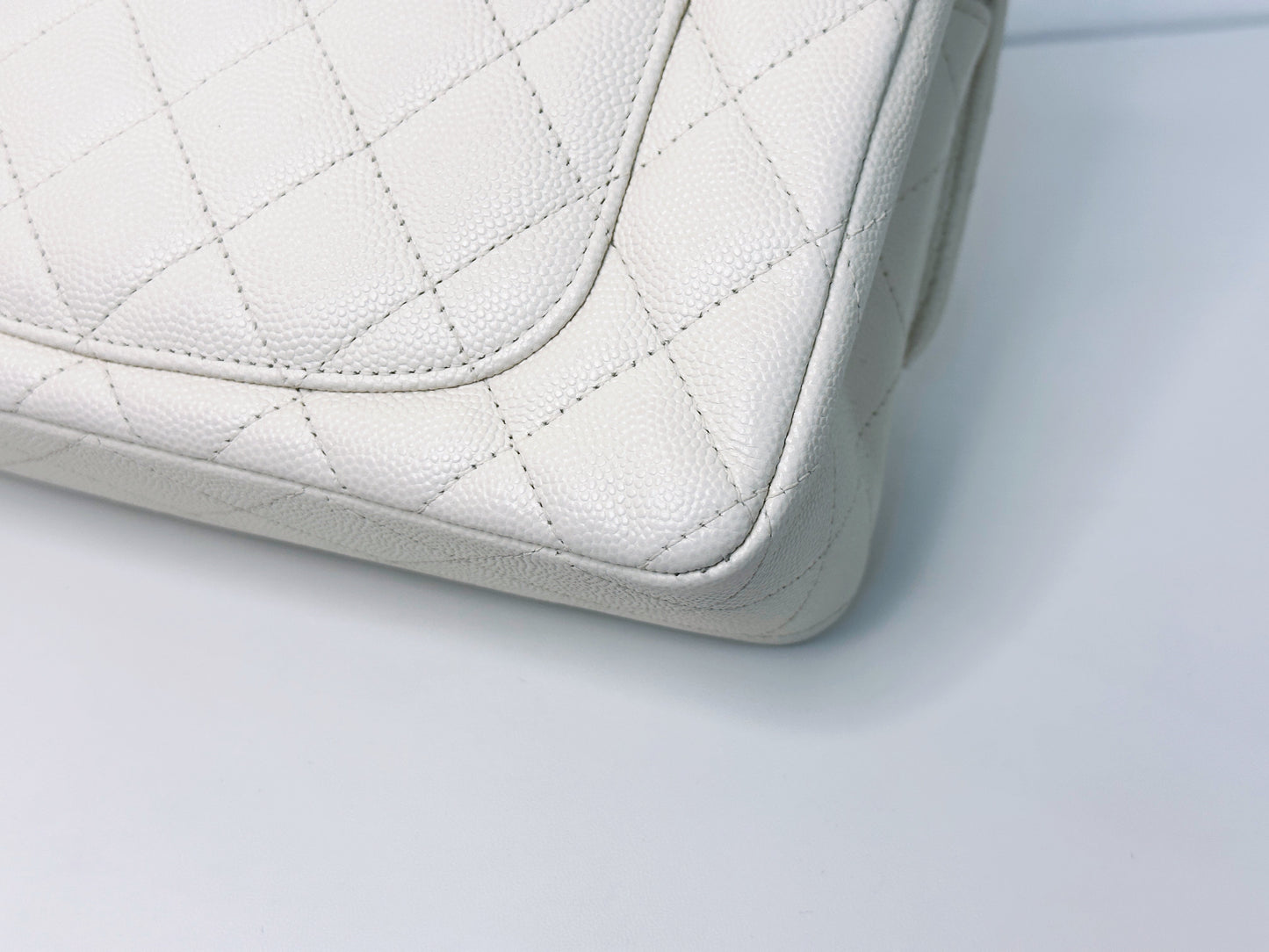 Chanel Mini Rectangular Caviar Classic White GHW 2382 holo card