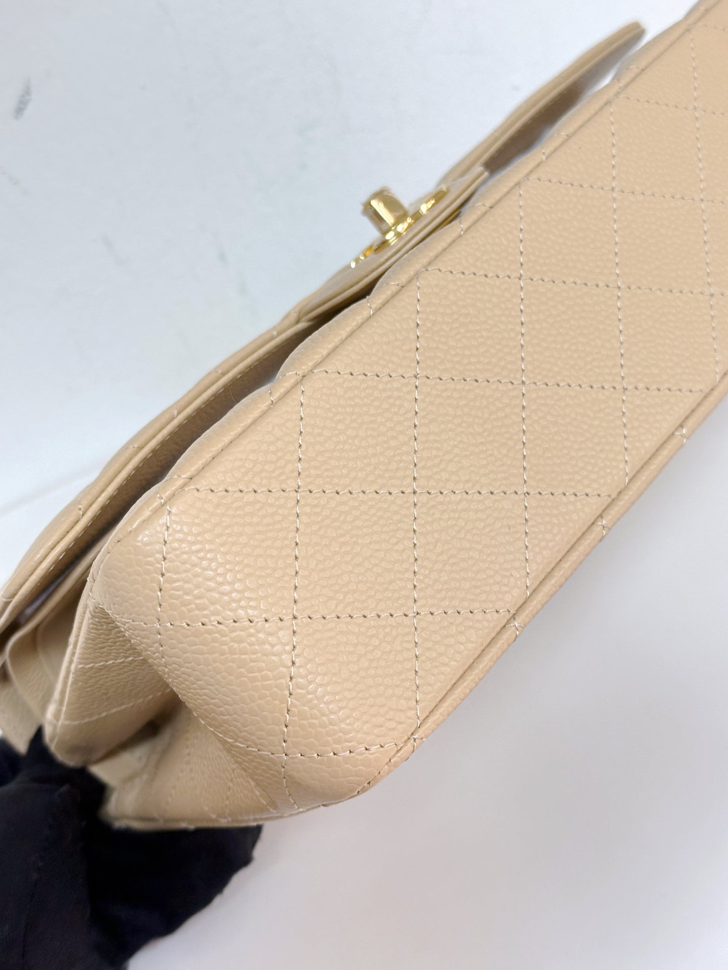 Chanel Medium Beige Classic Caviar Double Flap Bag GHW Microchip Singapore local Receipt