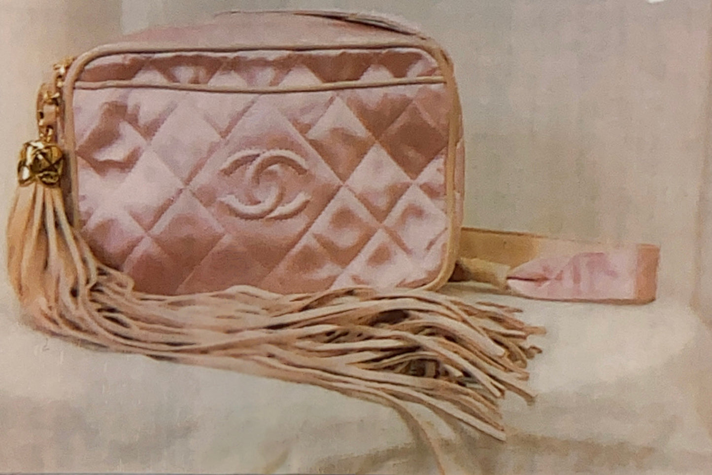 Chanel Rare Vintage Pink Silk Leather Tassel Shoulder Bag