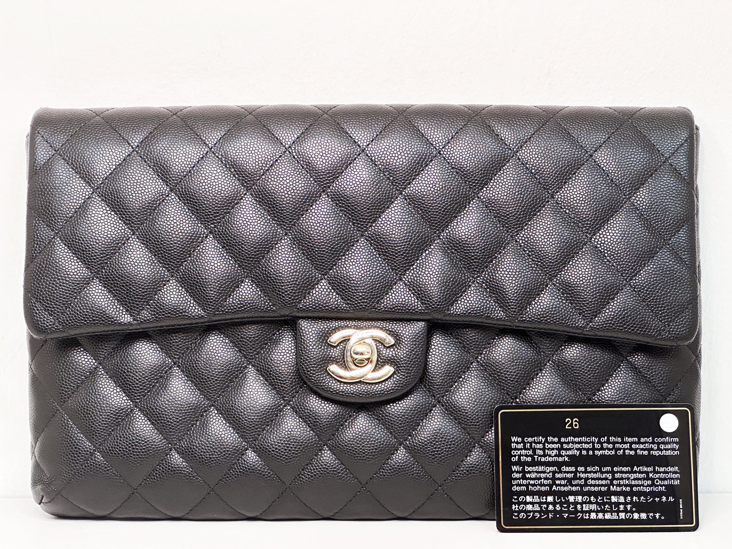 Chanel Quilted Caviar Classic Clutch GHW Black 2683 holo card
