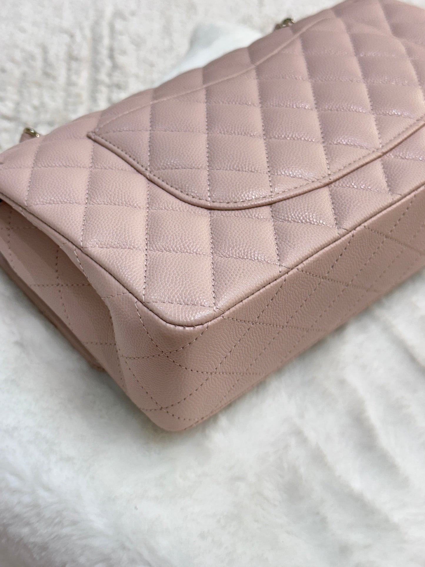 Chanel Medium Caviar Quilted Double Flap Light Pink 21C