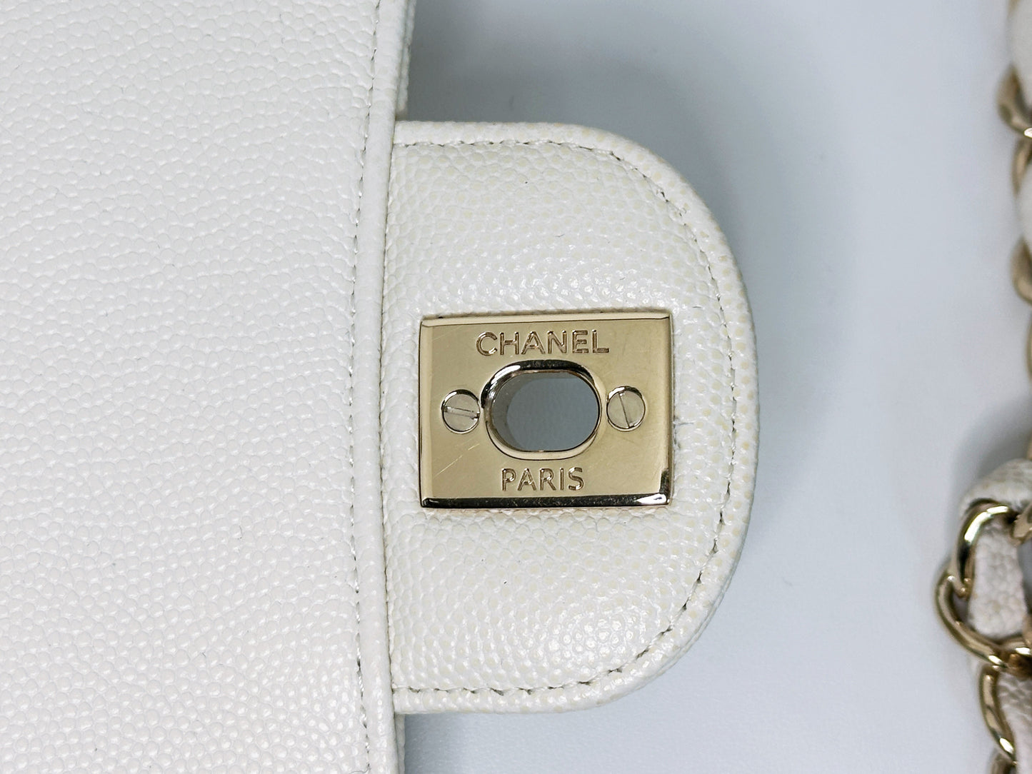 Chanel Mini Rectangular Caviar Classic White GHW 2382 holo card