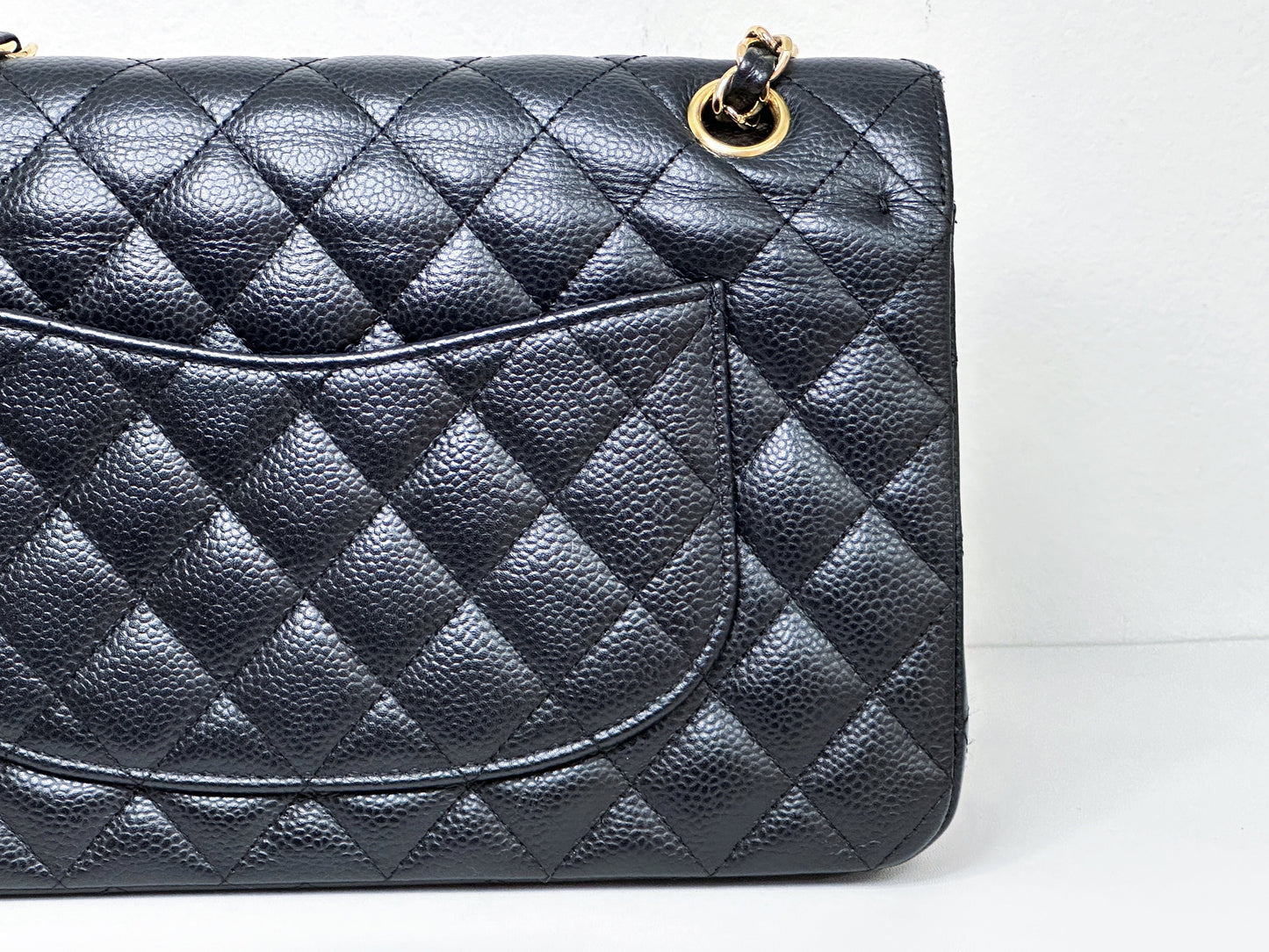 Chanel Medium Size Classic Quilted Caviar Double Flap Bag Black 1184 holo card