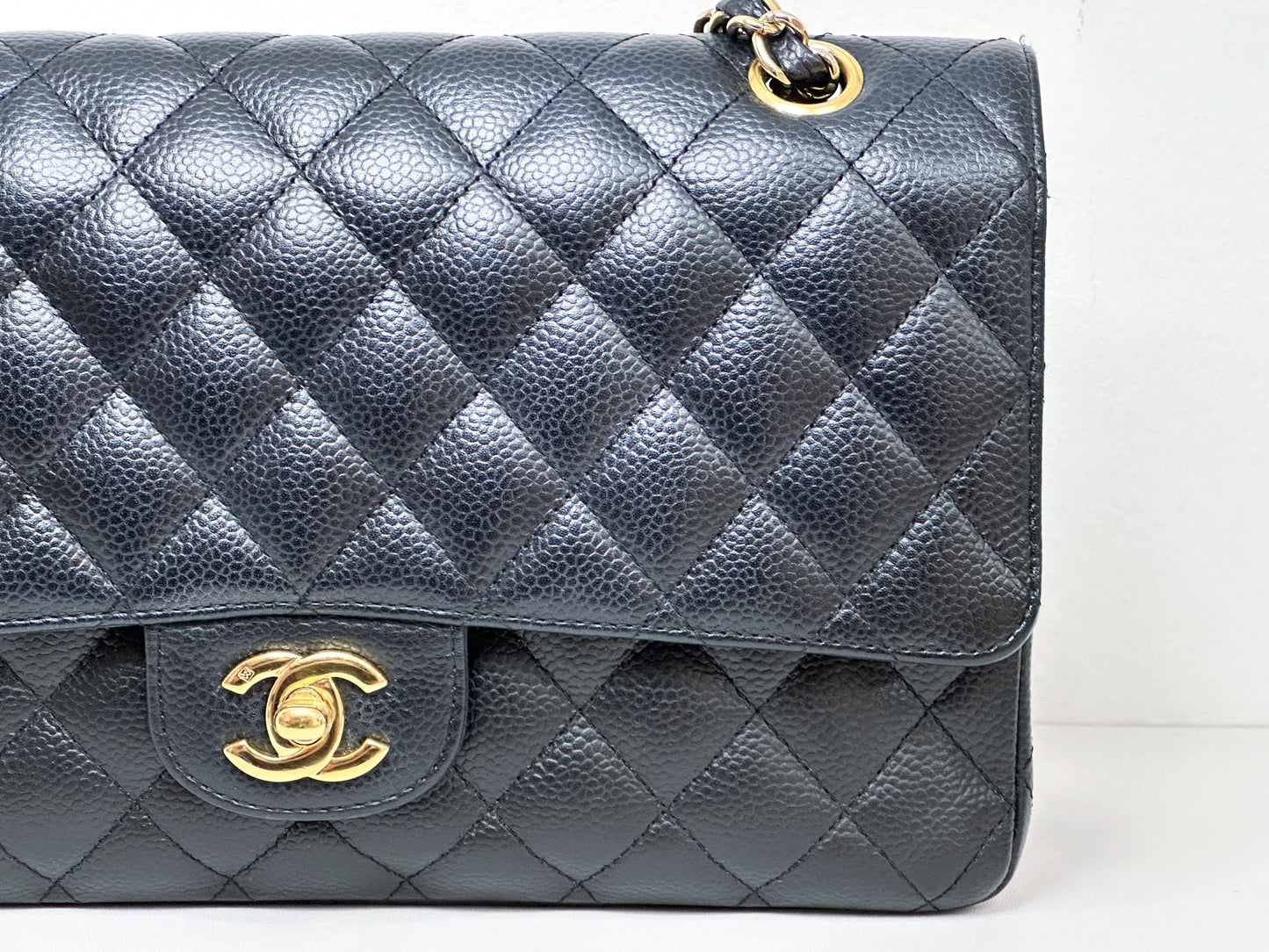 Chanel Medium Size Classic Quilted Caviar Double Flap Bag Black 1184 holo card