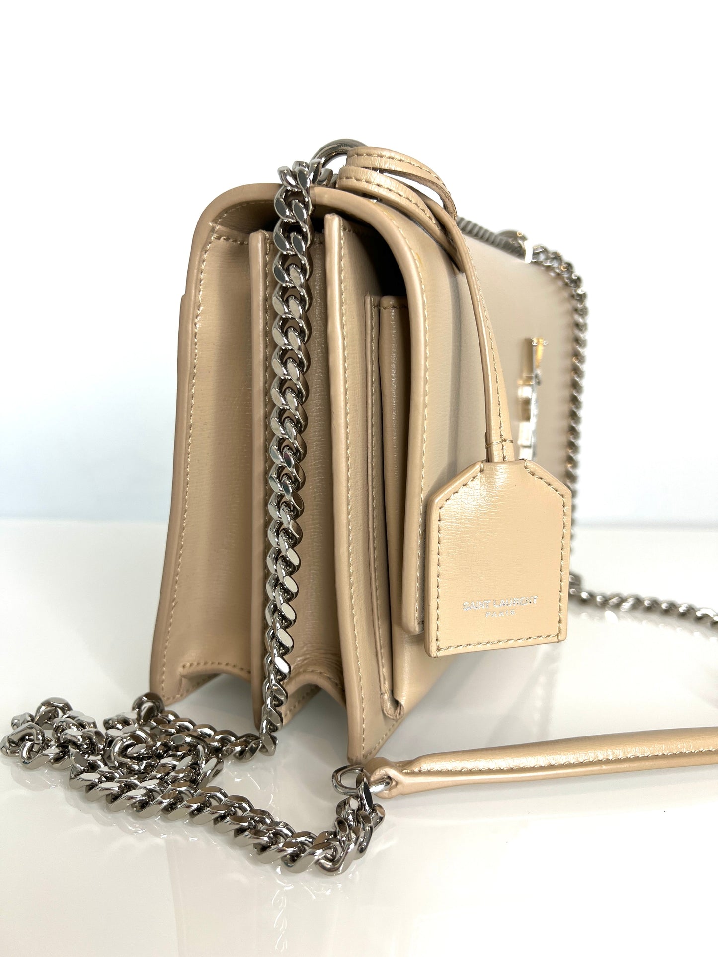 Saint Laurent YSL Sunset Medium Beige Chain Crossbody Shoulder Bag