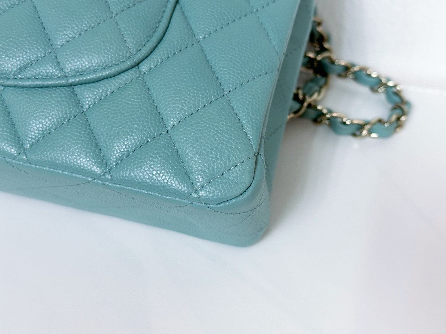 Chanel Classic Flap Medium 20C Tiffany Blue Caviar Light Gold Hardware 2943 holo card