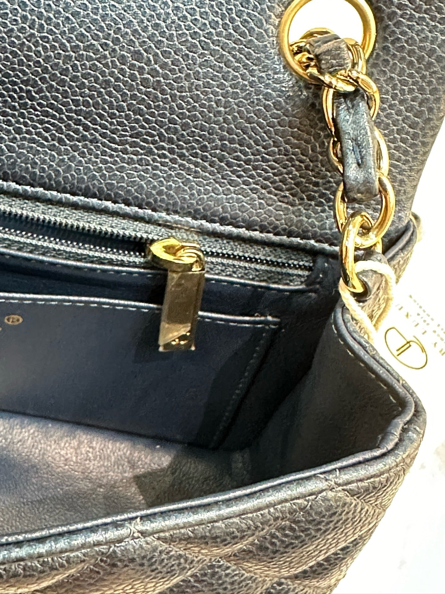 CHANEL Pearly Caviar Quilted Mini Rectangular Flap Navy Blue 18S