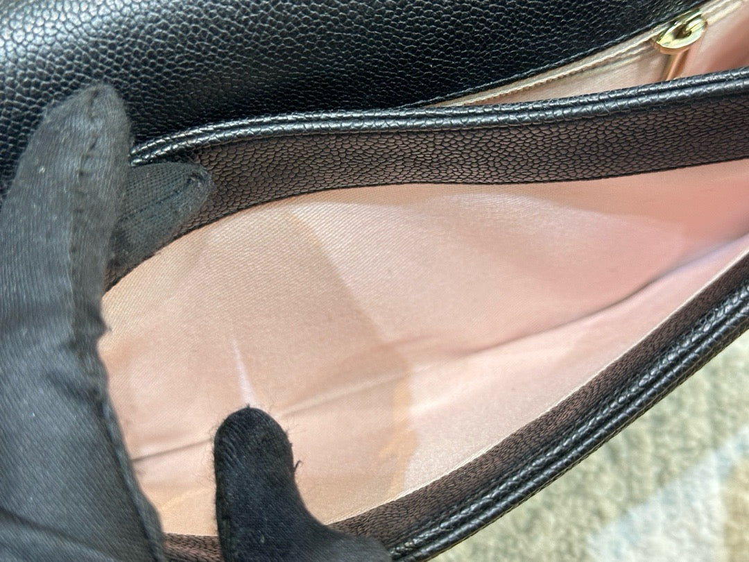 Chanel Flap Bag with Top Handle Black Caviar GHW 23 holo card