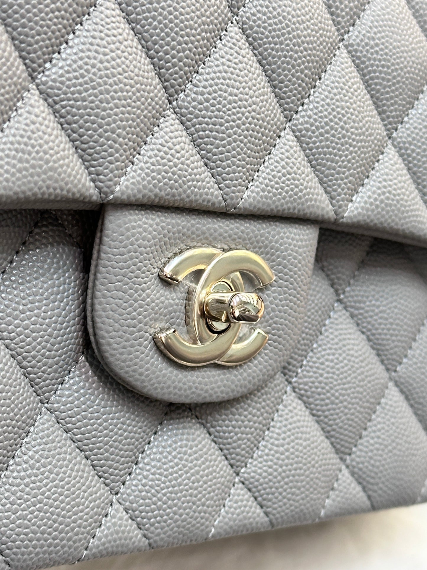 Chanel Small Caviar Quilted Double Flap Grey 21B Unused Condition