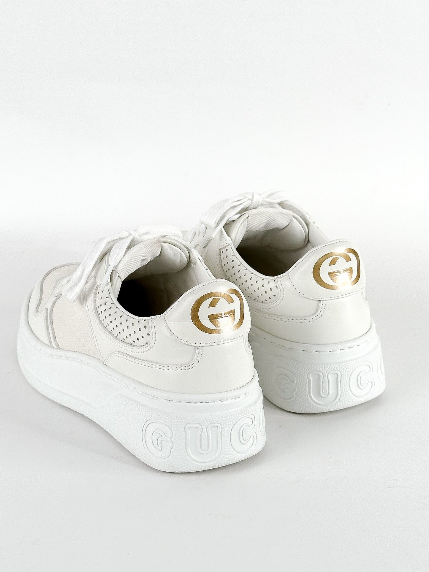 Gucci White Leather GG Embossed Perforated Leather Trainers Sneakers Size 35
