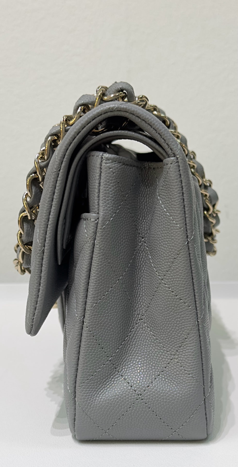 Chanel Medium Caviar Quilted Double Flap Bag Grey LGHW