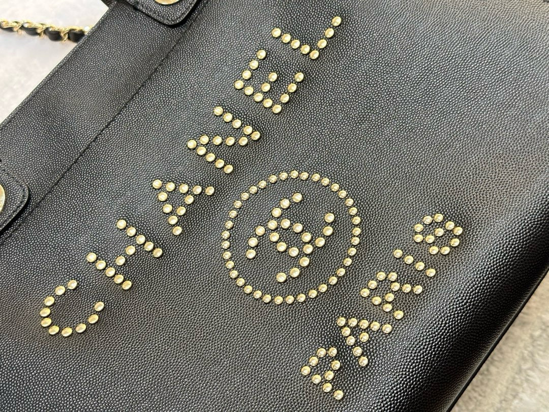 Chanel Small Deauville Caviar Tote Studded Black