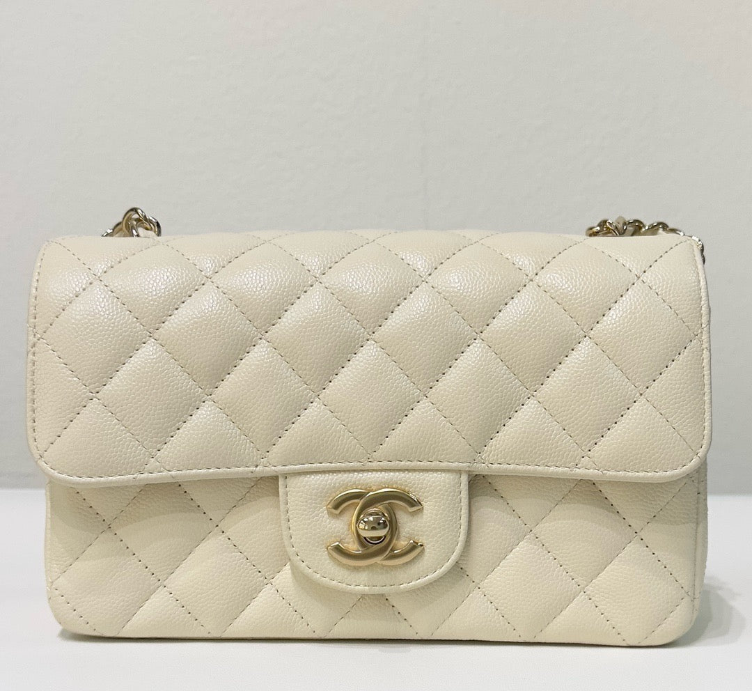 Chanel Mini Rectangle Caviar Ivory 17C GHW