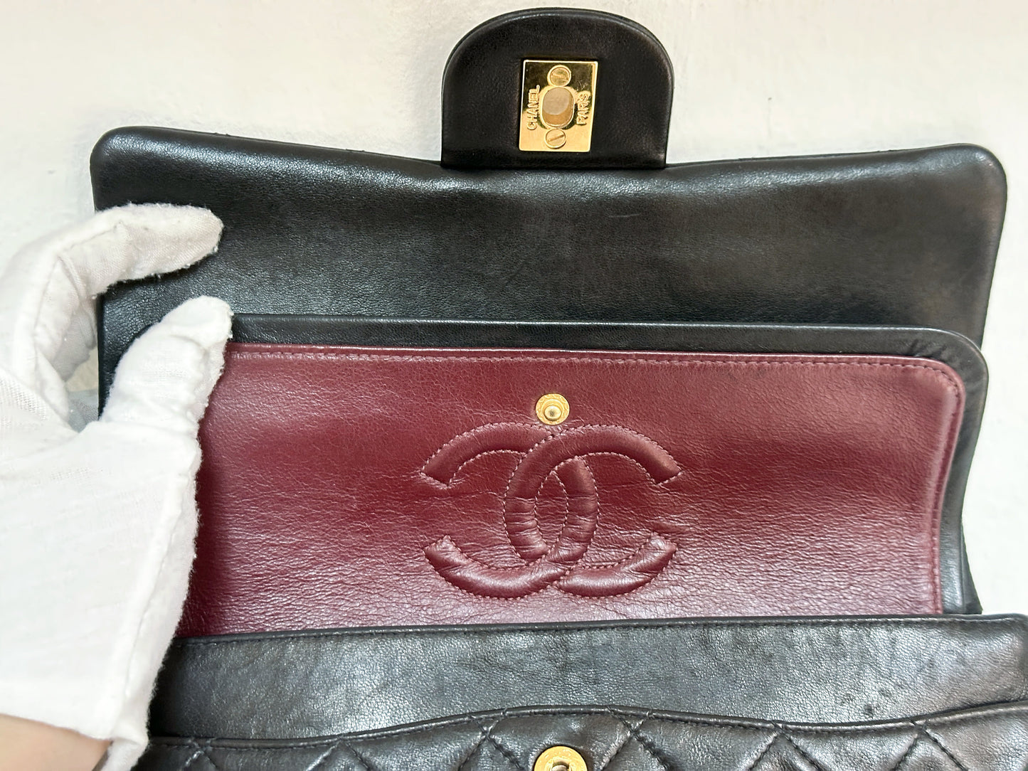 Chanel Vintage Black Quilted Lambskin Small Classic Double Flap Bag 4591 holo card