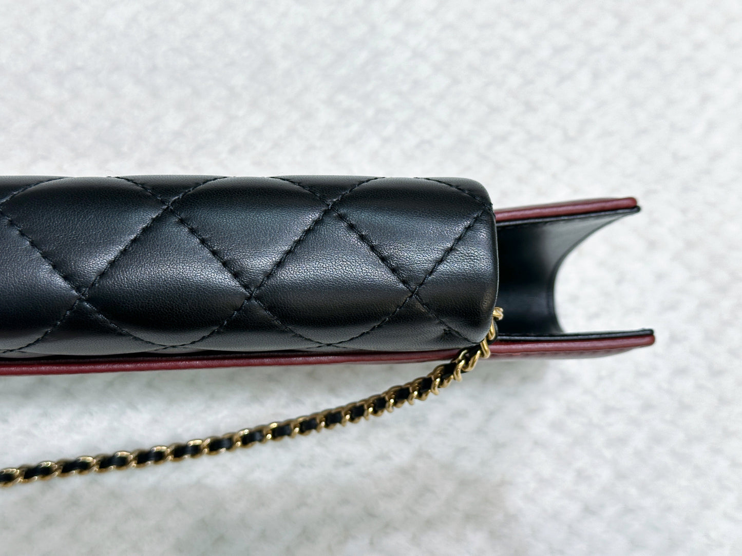Chanel Pre-owned Classic Flap Gabrielle Brasserie Menu Clutch Burgundy and Black Lambskin Antique GHW 2163 holo card