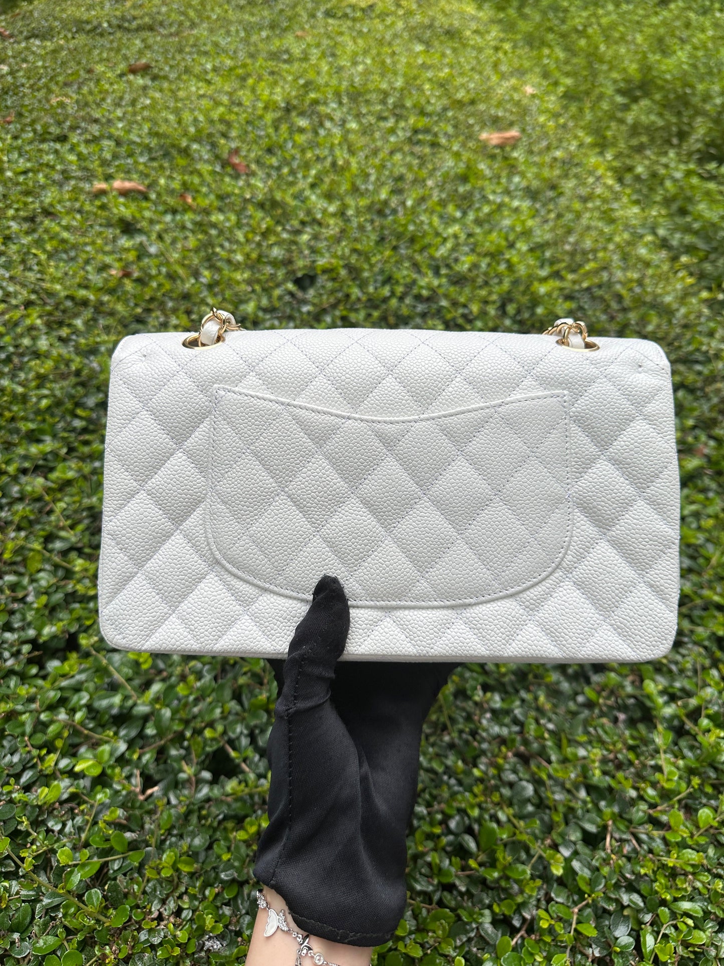 Chanel White Caviar Medium Classic Double Flap Bag