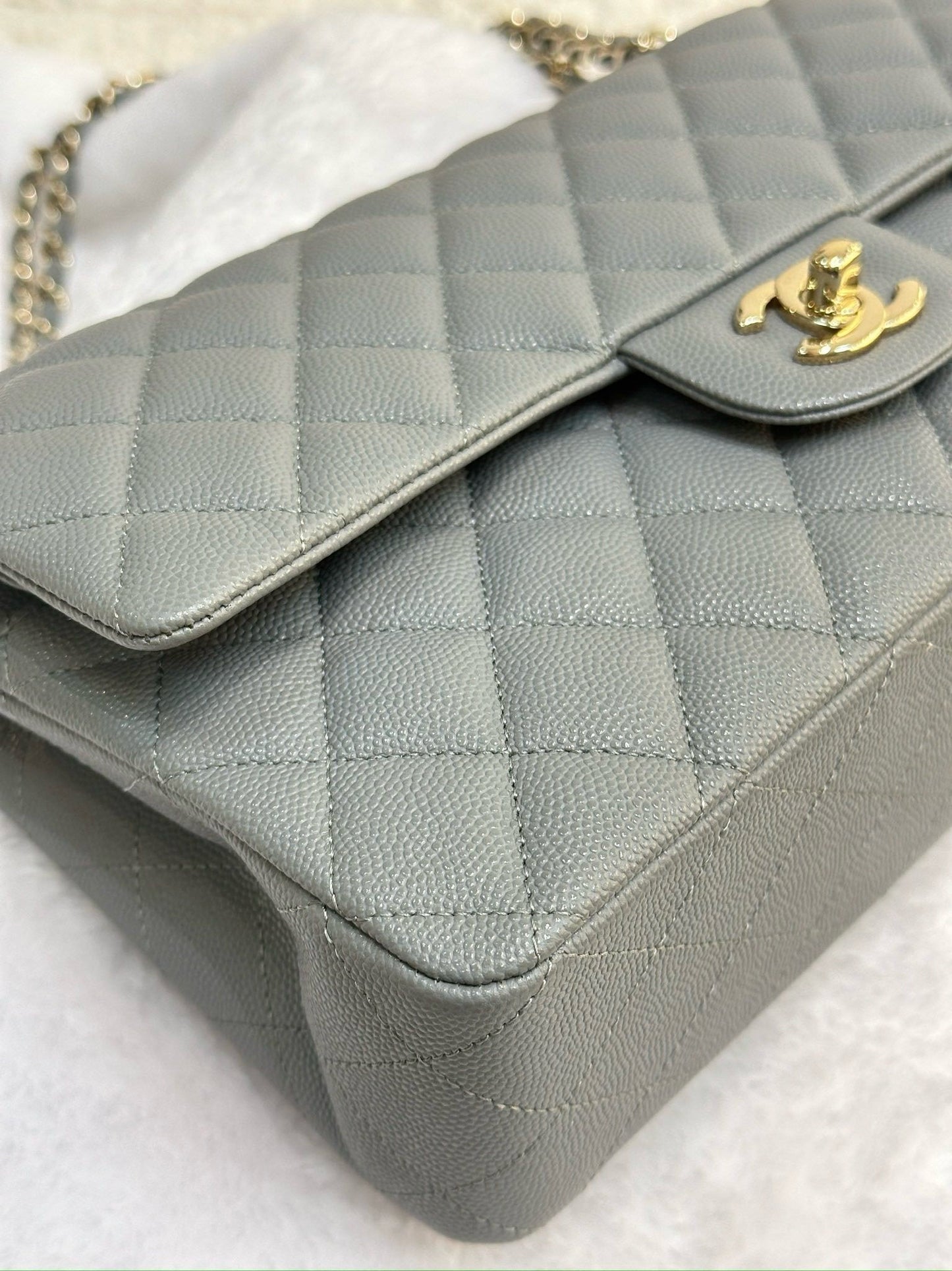 Chanel Medium Caviar Quilted Double Flap Bag Grey LGHW