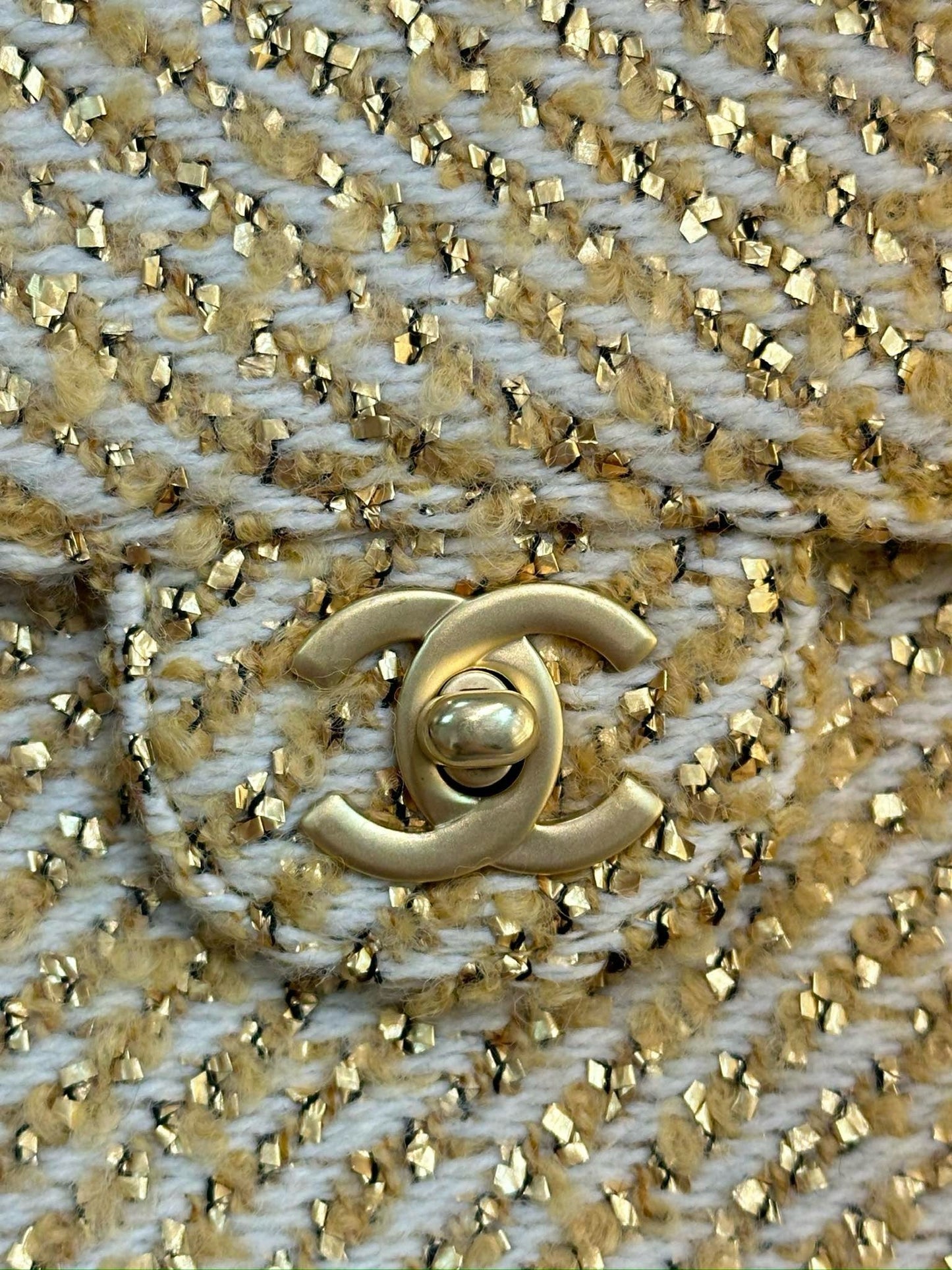 Chanel Medium Gold Tweed Single Flap Bag