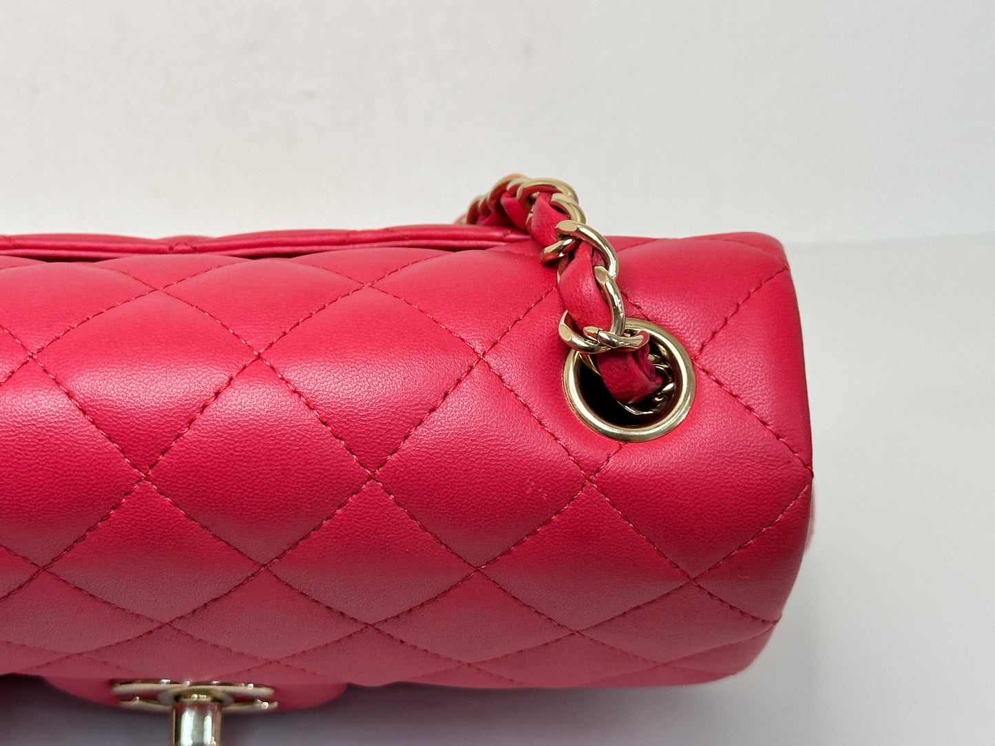 CHANEL Lambskin Quilted Mini Rectangular Flap Red 2491 holo card