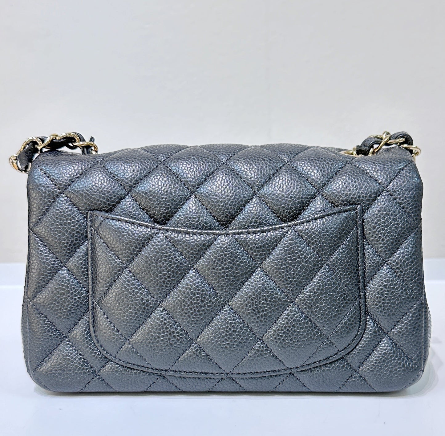 Chanel Classic Mini Rectangular 18S Dark Gray/Grey Quilted Caviar LGHW