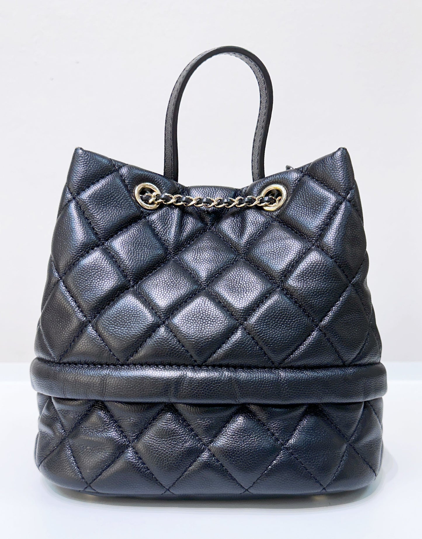 CHANEL Caviar Quilted Rolled Up Bucket Drawstring Bag Black