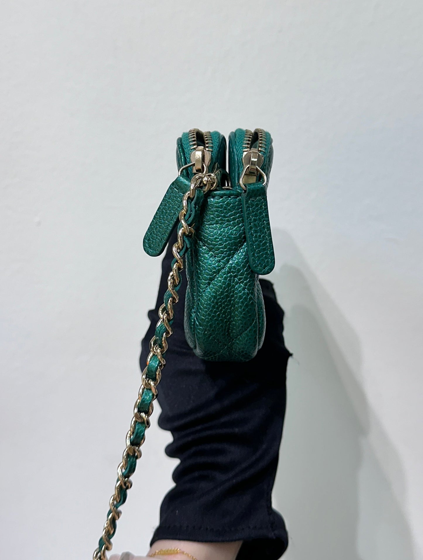 Chanel Emerald Green Double Zip Chain