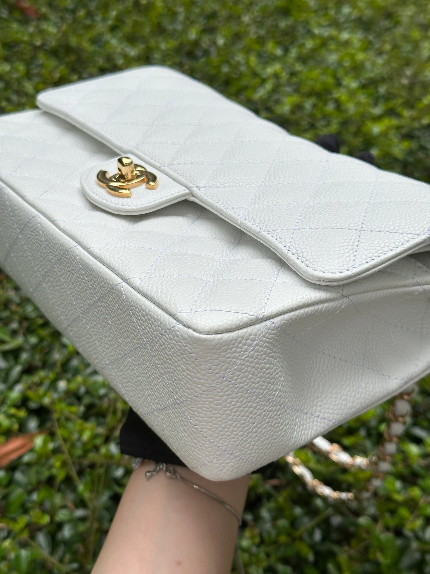Chanel White Caviar Medium Classic Double Flap Bag