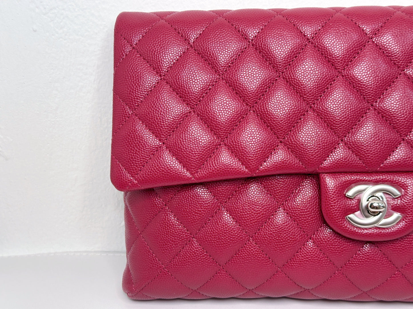 Chanel Flap Clutch Bag Red Caviar SHW 2645 holo card