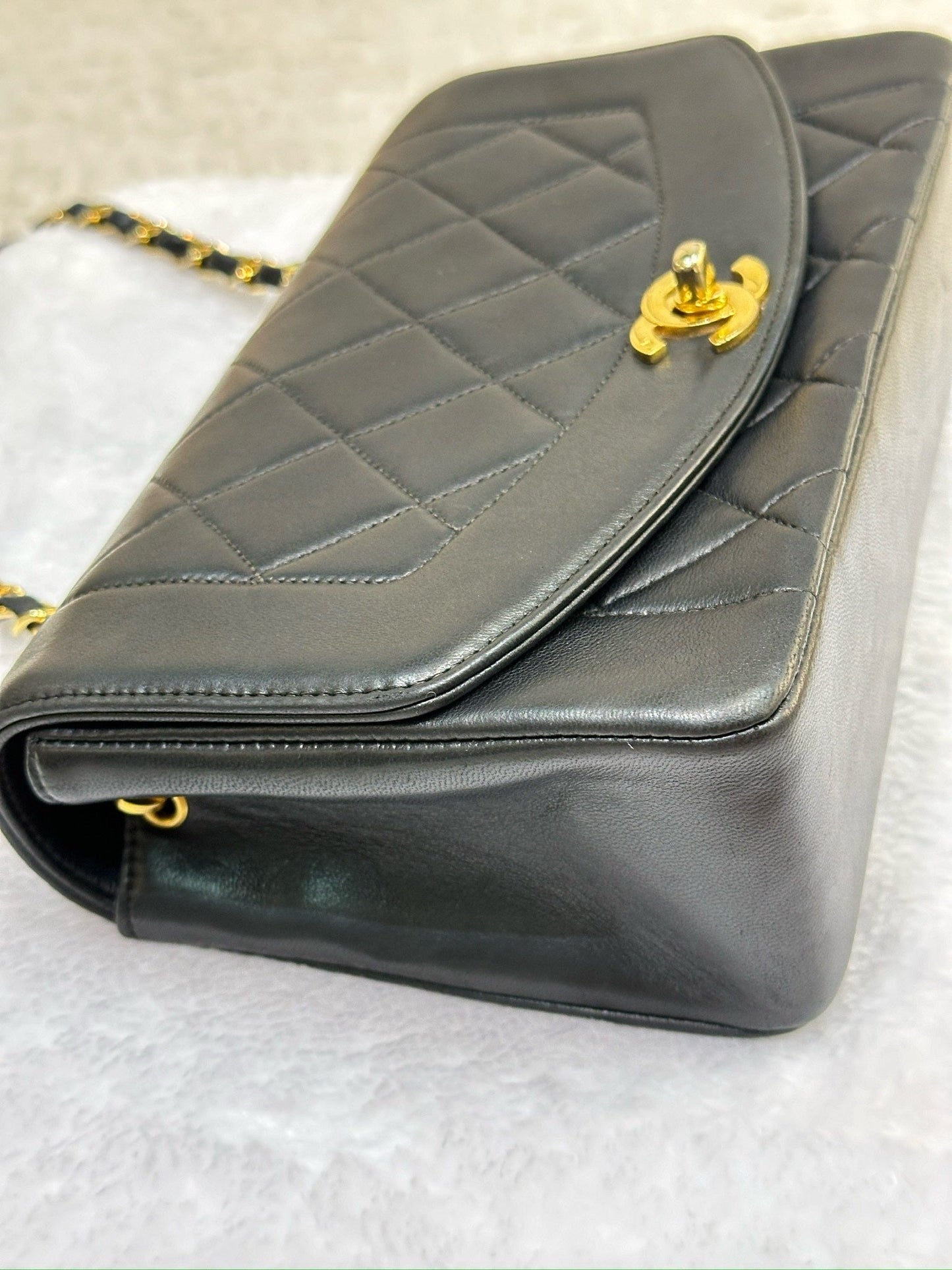 Chanel Small Vintage Diana Lambskin Should Flap Bag Black GHW 2 Holo