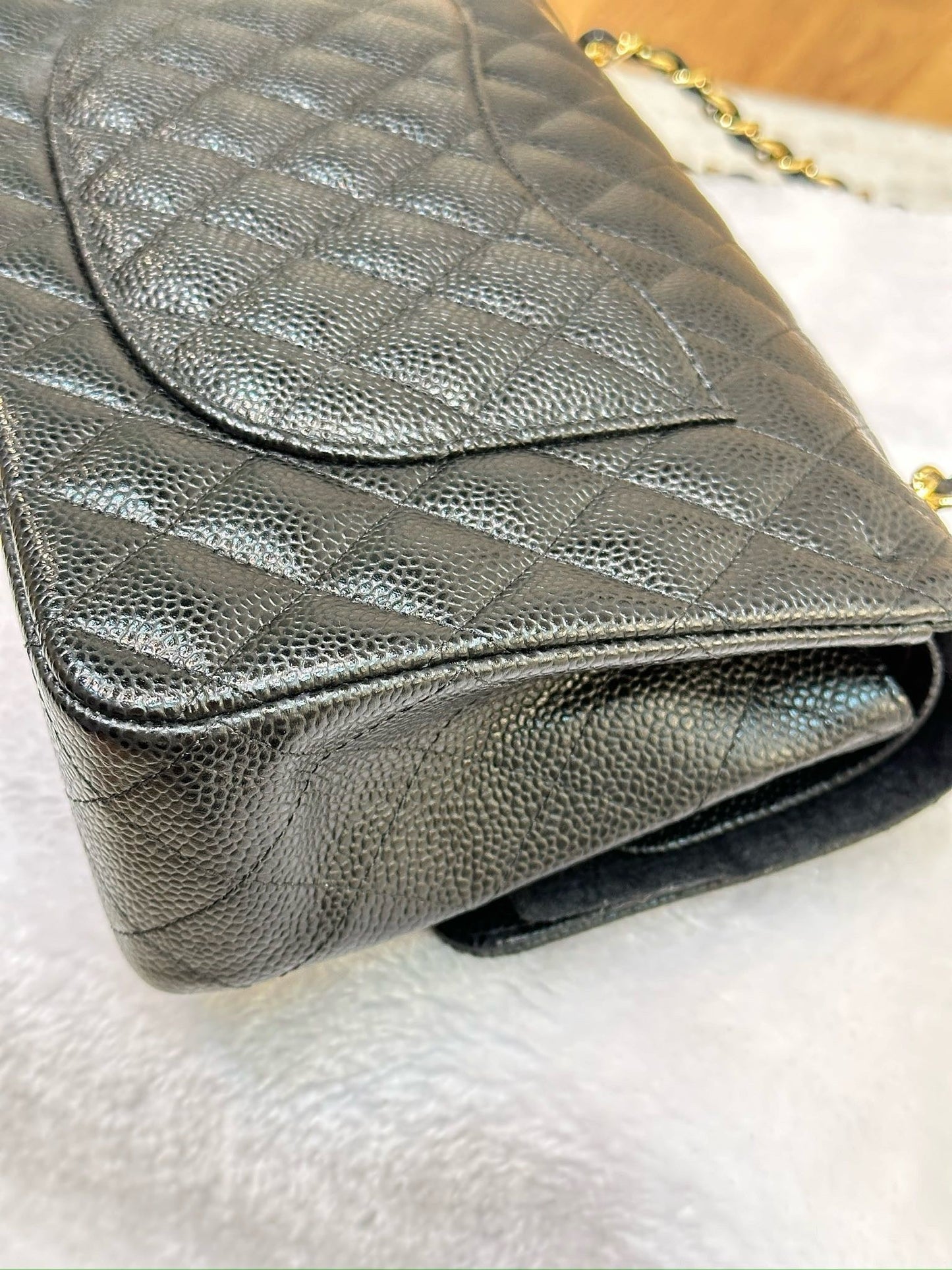 Chanel Medium Classic Quilted Caviar Double Flap Black GHW 2790 holo card