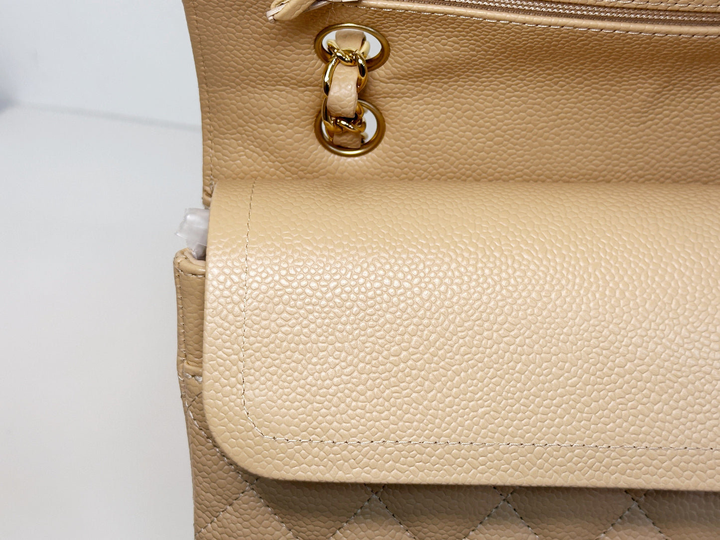 Chanel Medium Caviar Classic Double Flap Bag Beige 2552 holo card