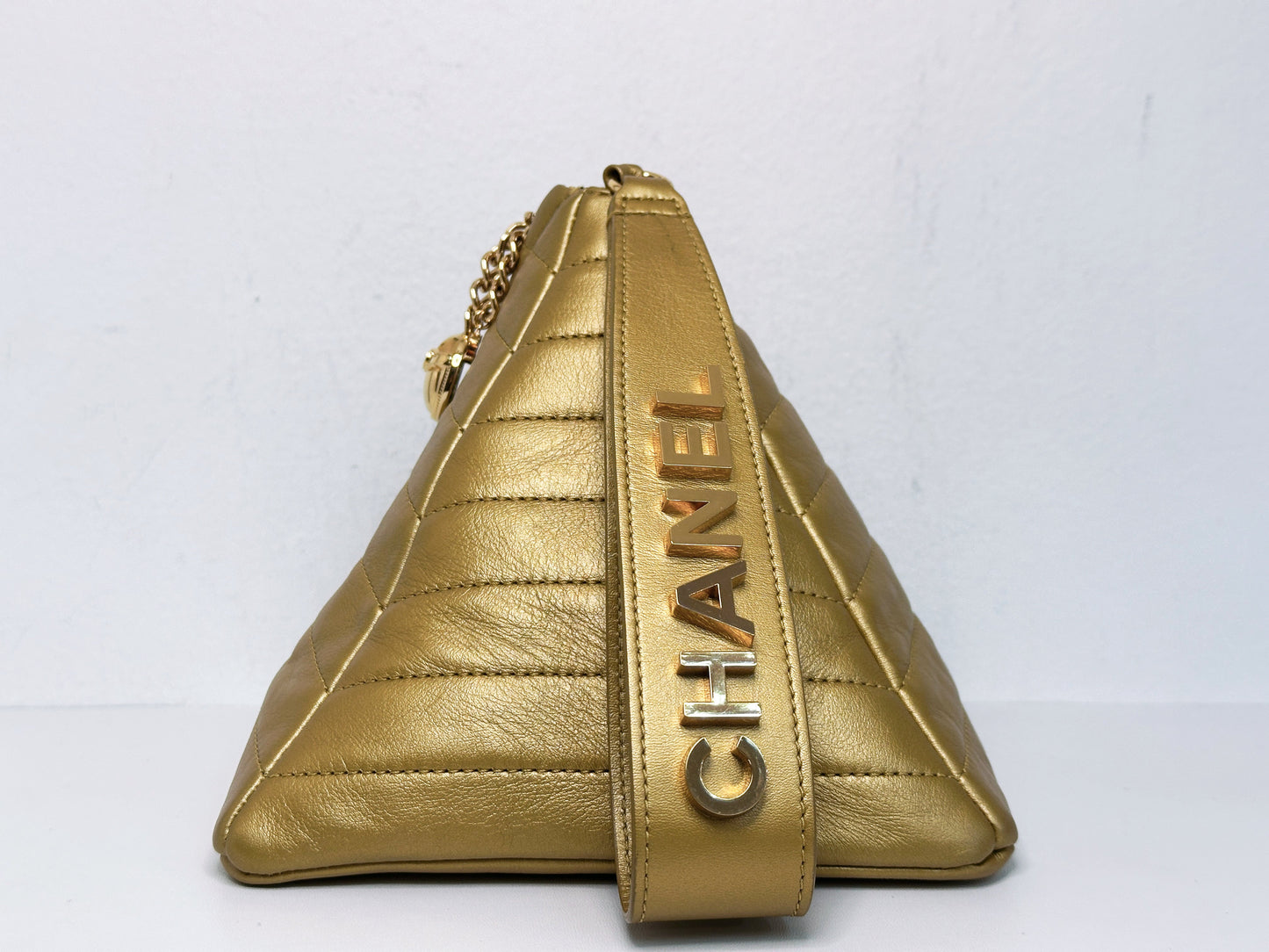 Chanel Gold Pyramid Leather Clutch Golden 2831 holo
