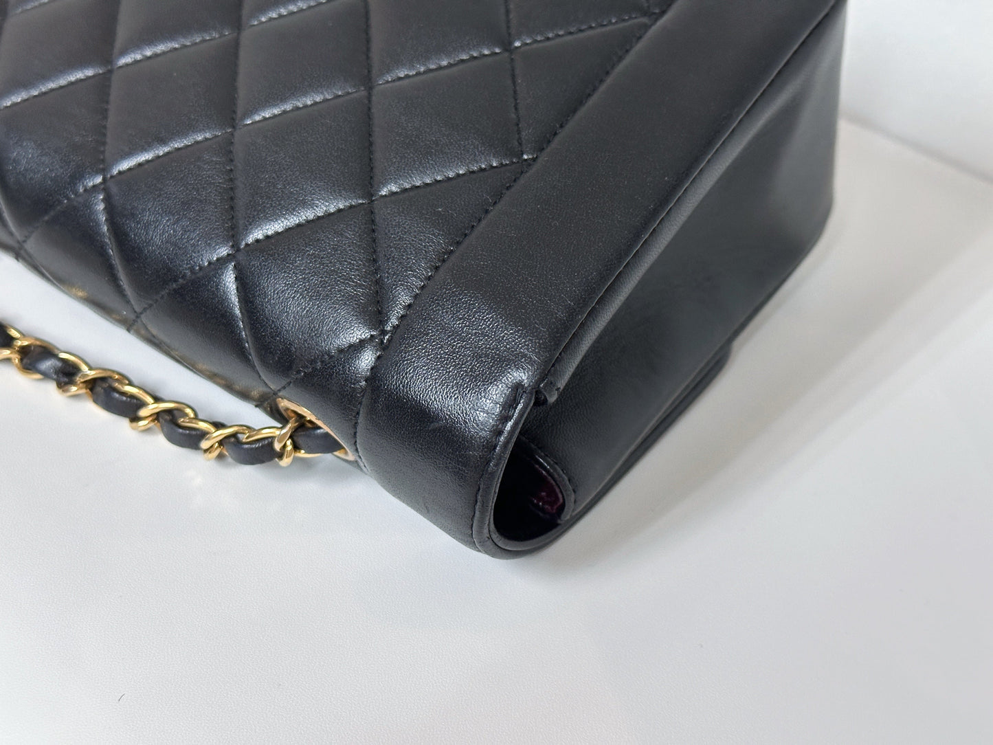 Chanel Small Vintage Diana Lambskin Should Flap Bag Black 3541 holo card