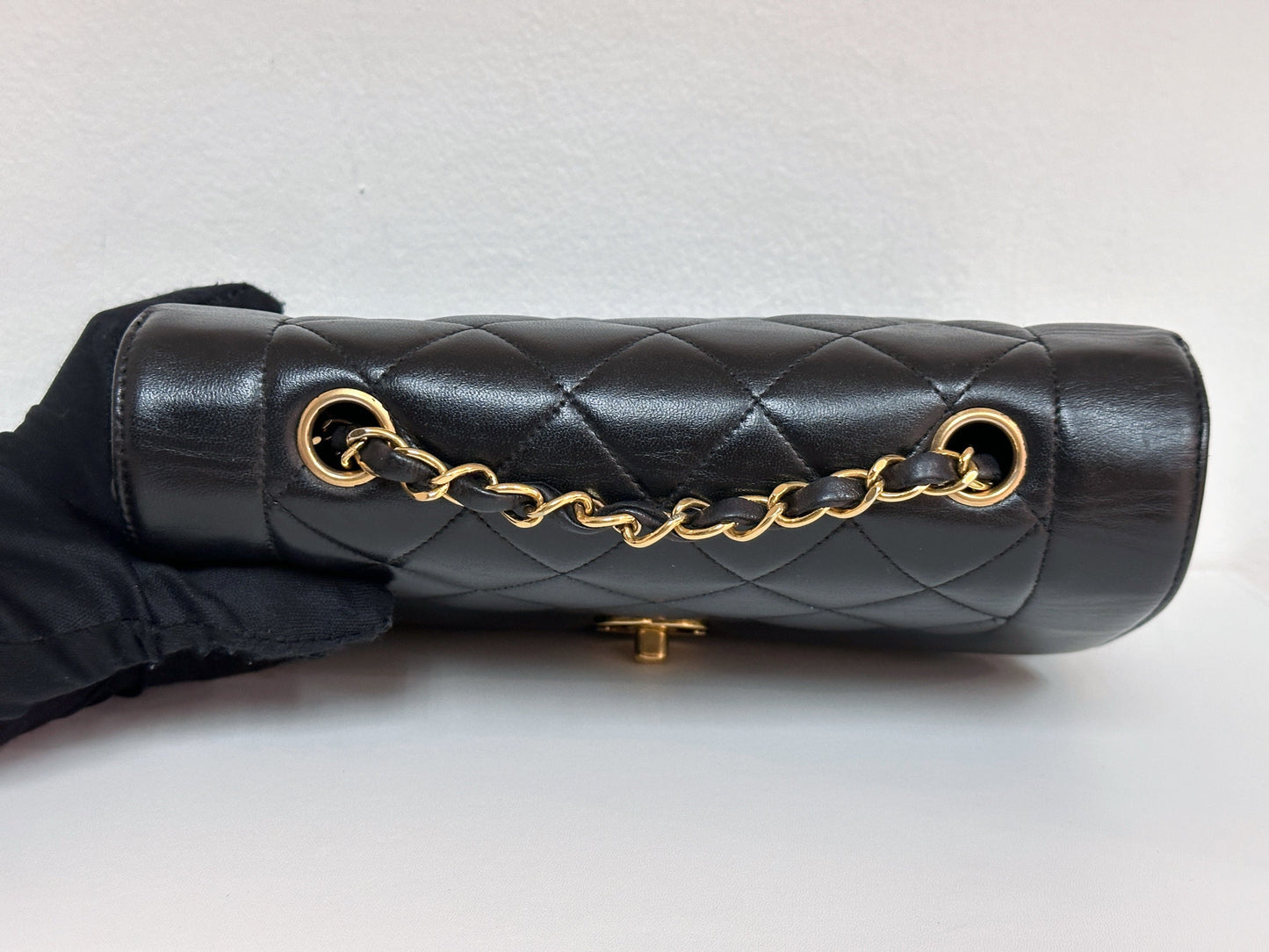 Chanel Small Vintage Diana Lambskin Should Flap Bag Black 3541 holo card