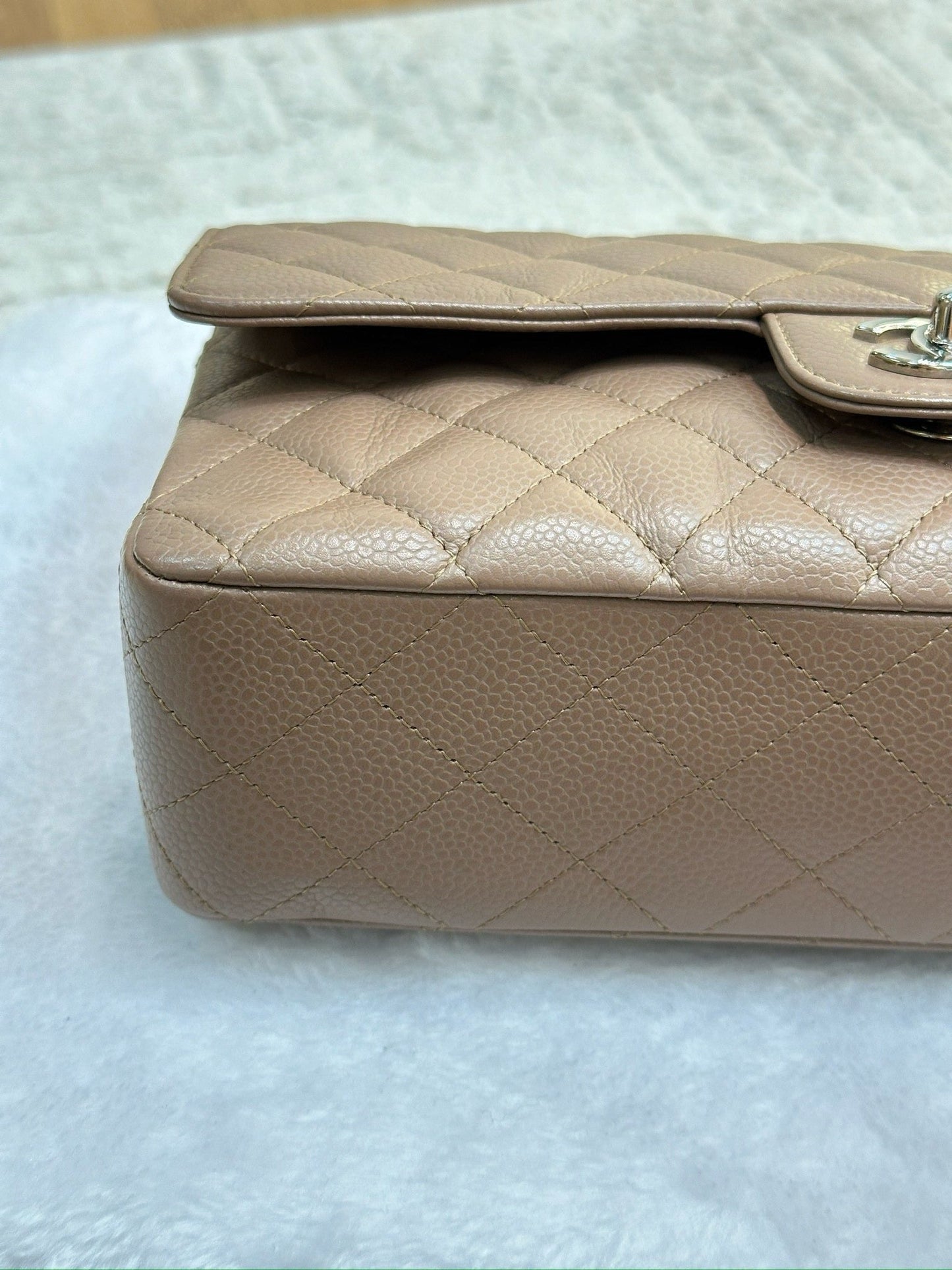 Chanel Medium Classic Caviar Double Flap Taupe SHW