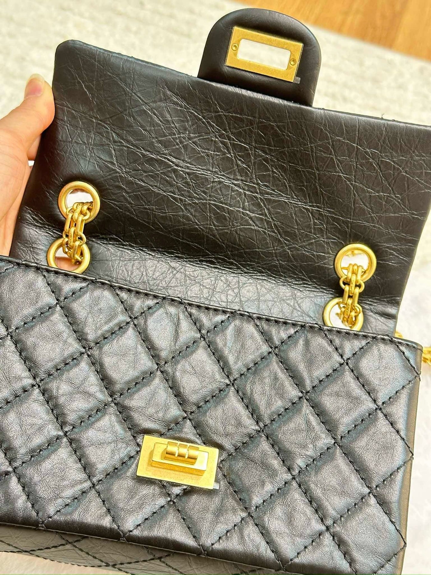 Chanel Mini Aged Calfskin Quilted 2.55 Reissue Flap Black Bag