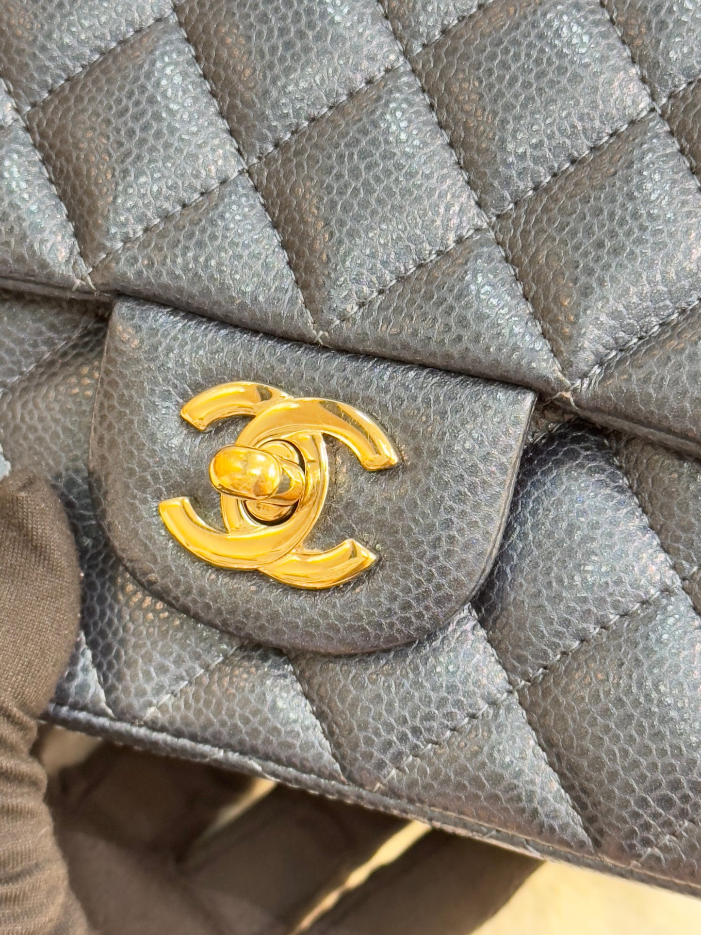 CHANEL Pearly Caviar Quilted Mini Rectangular Flap Navy Blue 18S