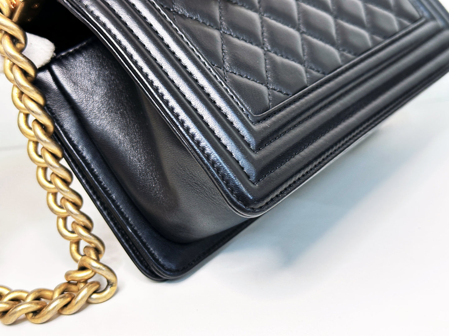 CHANEL SMALL BOY BAG CAVIAR BLACK GHW 2457 holo card