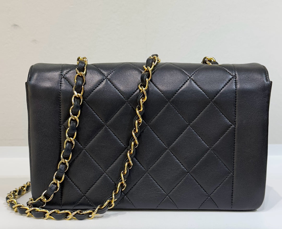 Chanel Small Vintage Diana Lambskin Should Flap Bag Black GHW 2 Holo
