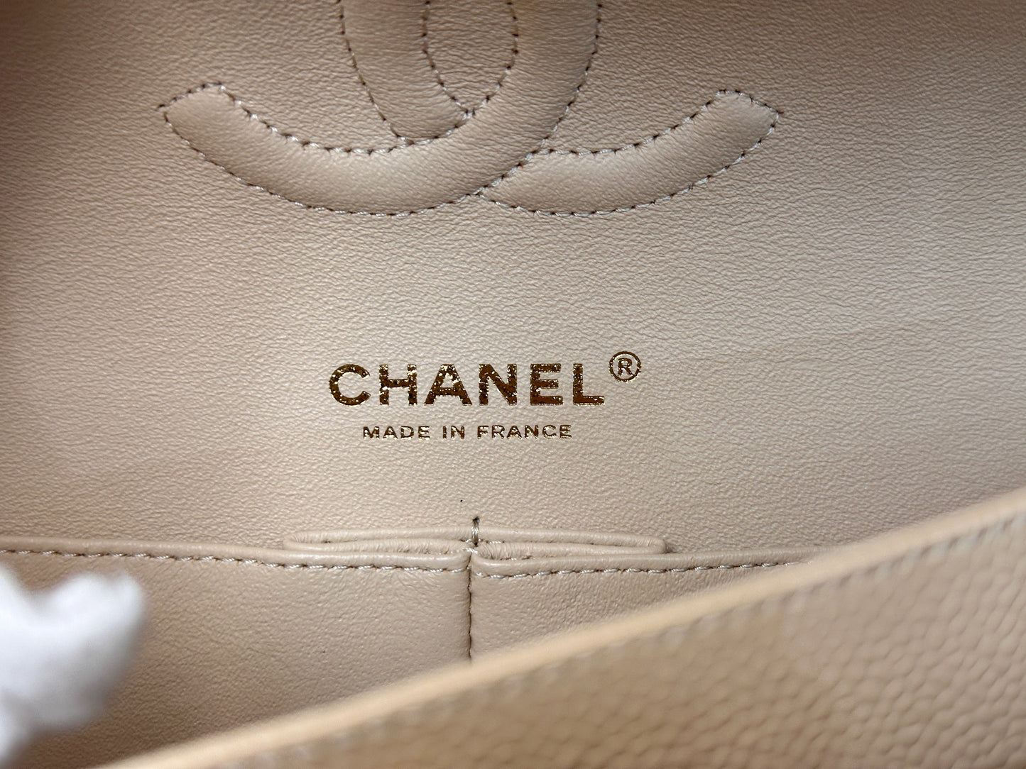 Chanel Medium Caviar Classic Double Flap Bag Beige 2552 holo card