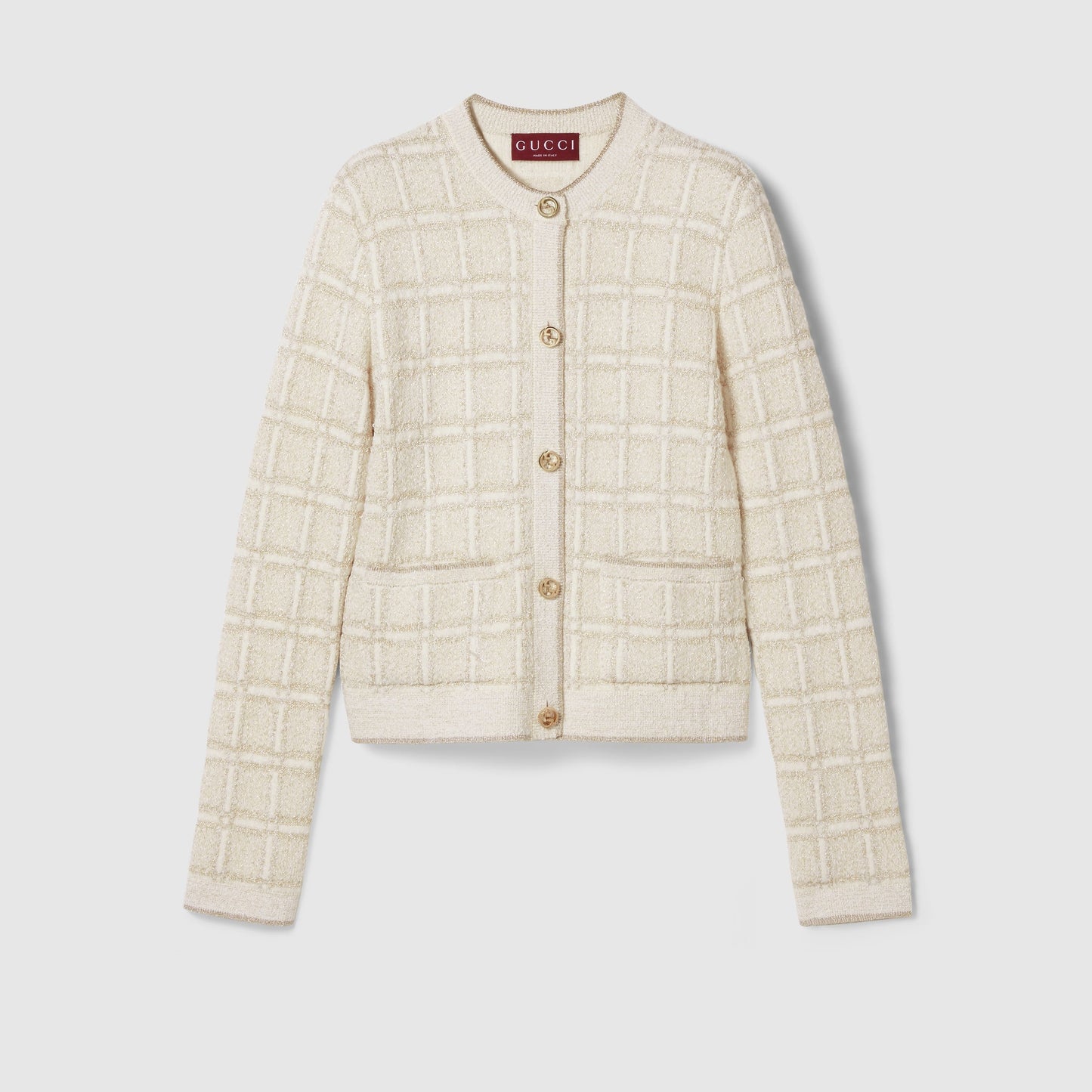 Wool And Lamé Check Jacquard Cardigan