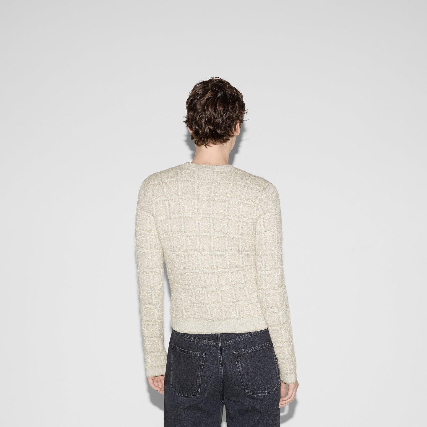Wool And Lamé Check Jacquard Cardigan