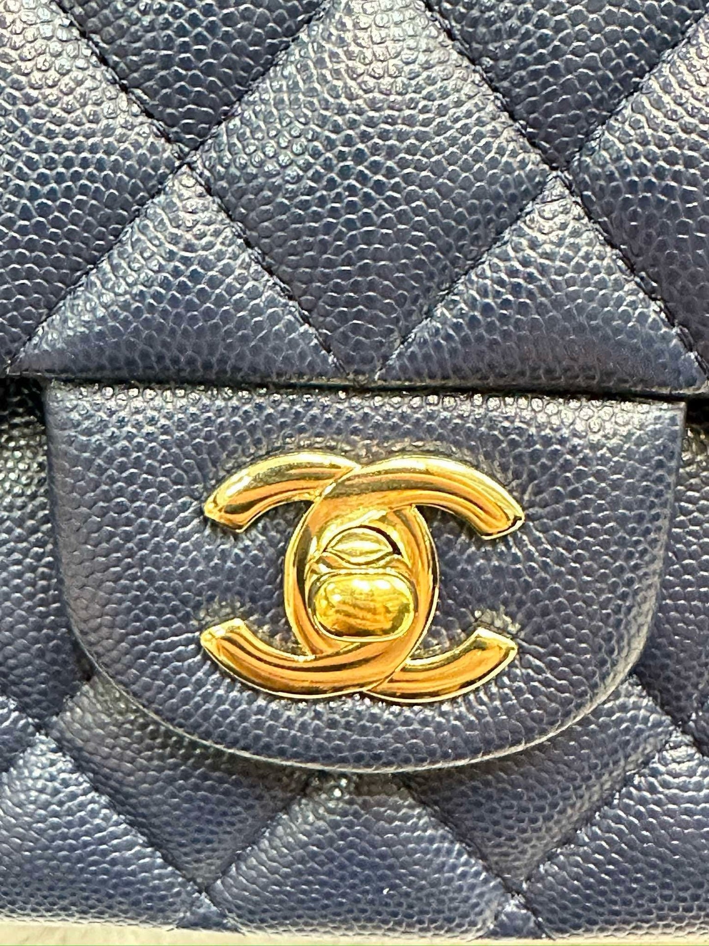 Chanel Medium Classic Caviar Double Flap Navy Blue Bag LGHW