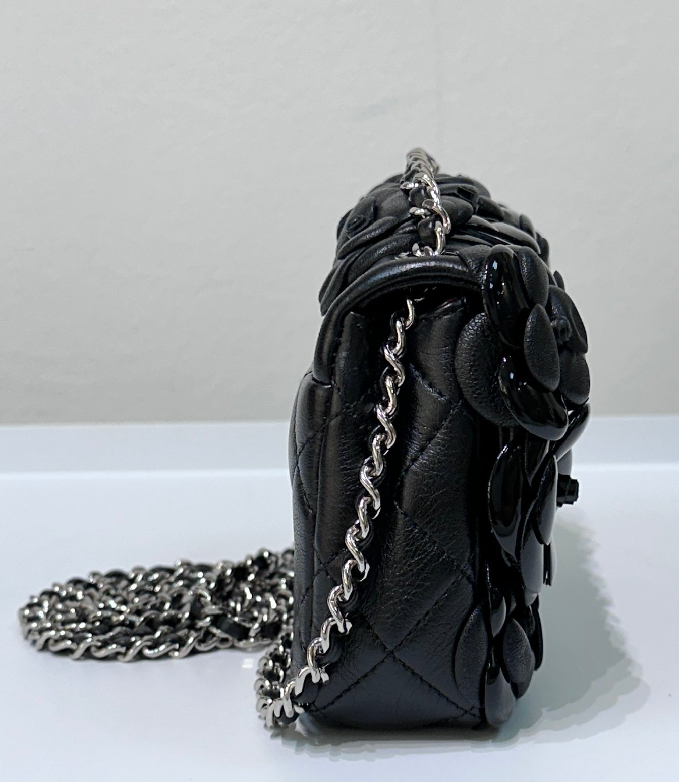 Chanel Limited Edition Black Camellia Mini Flap Bag.