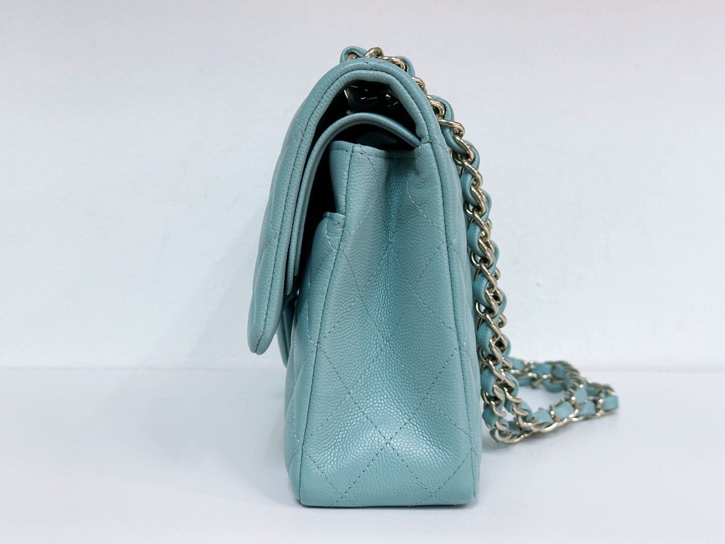 Chanel Classic Flap Medium 20C Tiffany Blue Caviar Light Gold Hardware 2943 holo card