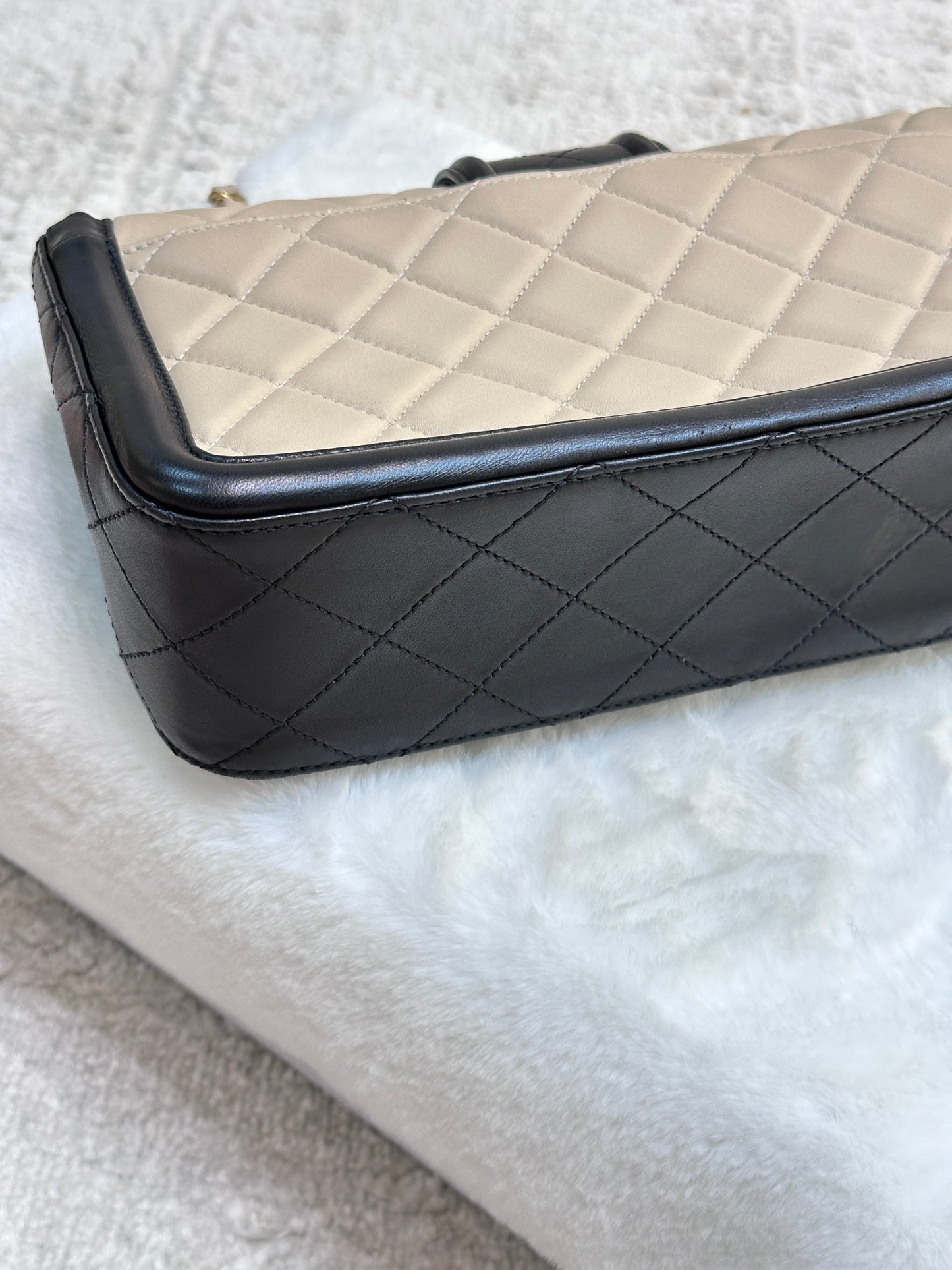 Chanel Medium Lambskin Quilted Elegant CC Flap Beige Black GHW