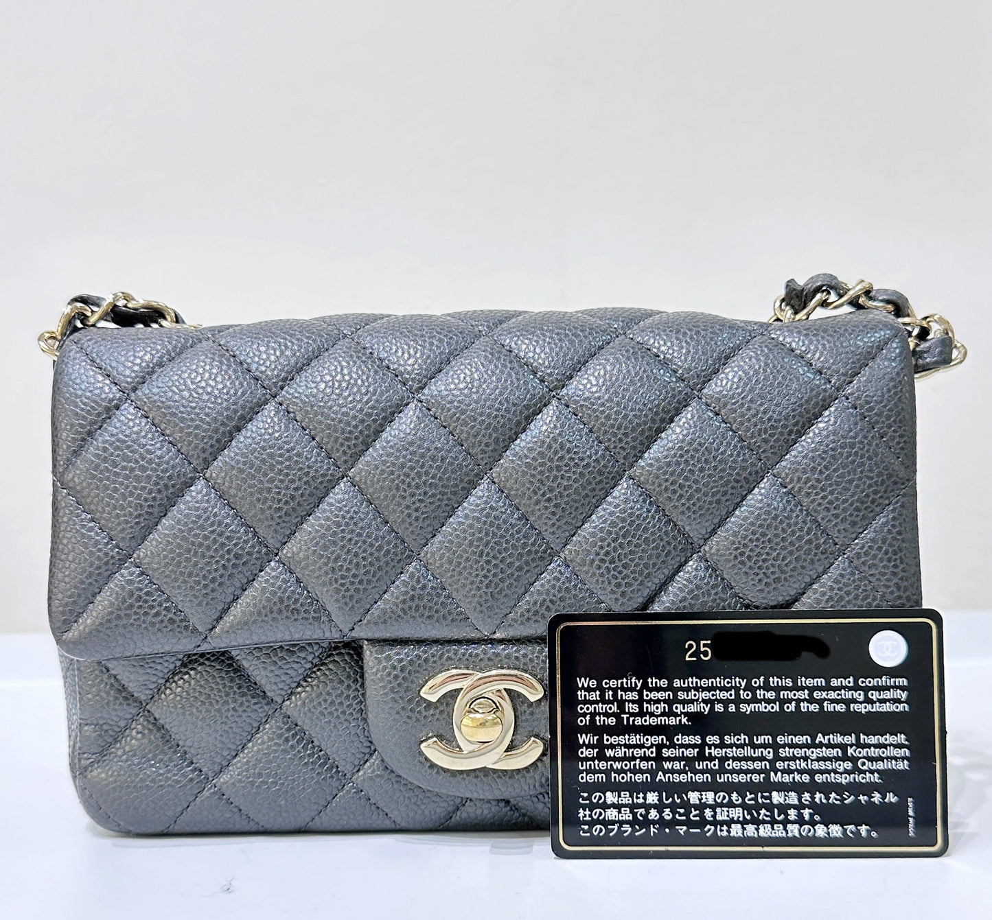 Chanel Classic Mini Rectangular 18S Dark Gray/Grey Quilted Caviar LGHW