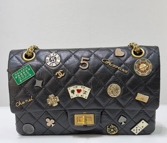 Chanel Small 2.55 Reissue Aged Calfskin Lucky Charms 225 Flap Black GHW