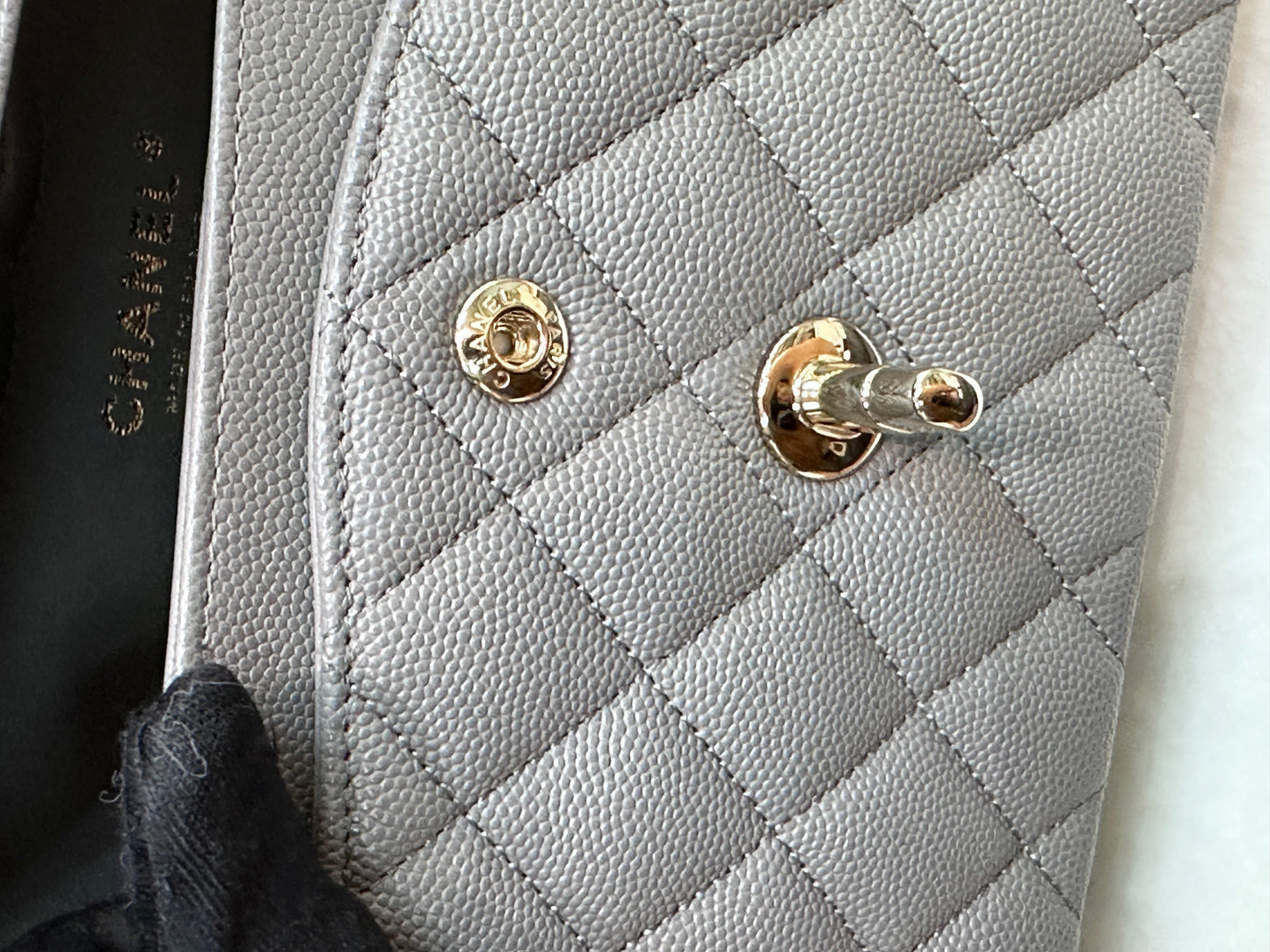 Chanel Small Caviar Quilted Double Flap Grey 21B Unused Condition