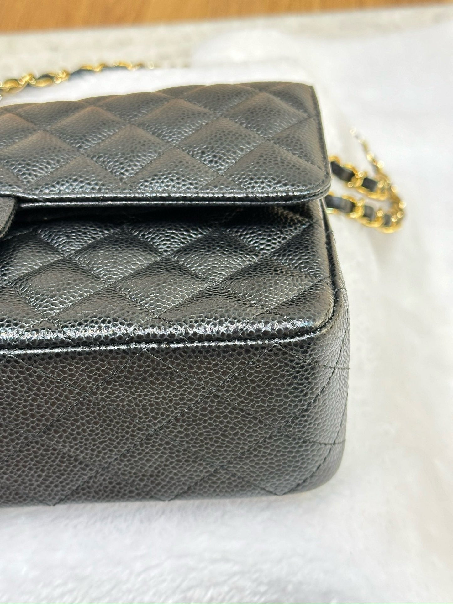 Chanel Medium Classic Quilted Caviar Double Flap Black GHW 2790 holo card